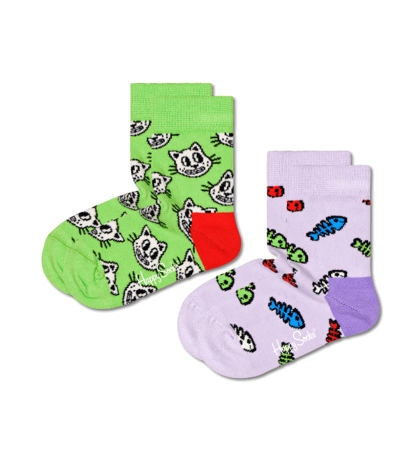 Kit com 2 Meias Infantis Cat and Fish Happy Socks