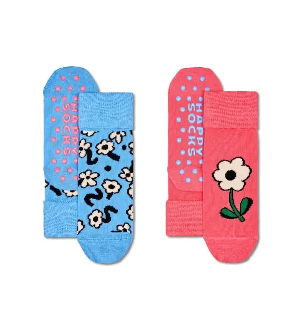 Kit com 2 Meias Infantis Antiderrapantes Flower Happy Socks